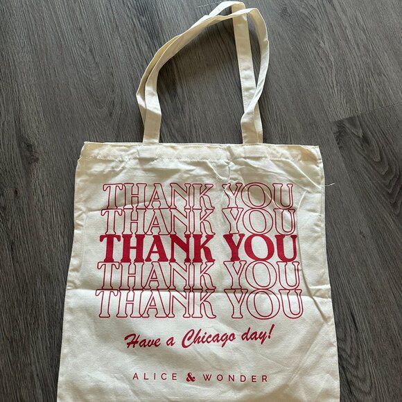 NEW Alice & Wonder Chicago Tote Bag 2025 - Red / White "Thank You" - Picture 2 of 2